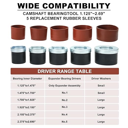 Universal Cam Bearing Removal and Installation Tool Set Camshaft Bearing Ranging from 1.125" to 2.690" for Most Domestic and Import Vehicle Trucks