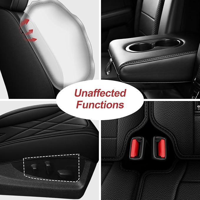 TTX for Ford F150 2009-2024 2025 2026 Seat Covers & F250 F350 F450 2017-2026 Seat Cushion Cover with Faux Leather(Front,Black)
