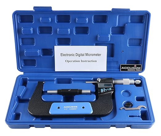 Accusize Industrial Tools 4-5''/100-125 mm 7 Keys Electronic Digital Outside Micrometers, 0.00005'' Or 0.001 mm Resolution, Ac21-5022 | IP54 Rated, 0.00005"/0.001 mm Resolution, 7-Key, ±0.003" Accuracy