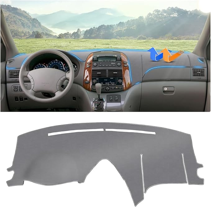 Autorder Gray Dashboard Cover Mat for Toyota Sienna 2004-2010 Accessories Dash Cover Upgrade Polyester Dash Mat Sunshade Glare UV Rays Protector