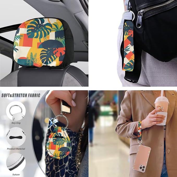 10 Pack Hawaii Monstera Car Seat Covers, Island Tropical Monstera Front Seats Rear Bench Polyester Car Seat Protectors, Modern Colorful Block Universal Cars Interior