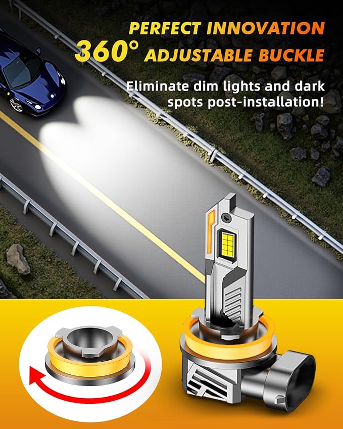 Termitor H11/H8/H9 + 9005/HB5 Light Bulbs Combo, 100,000LM 16X Ultra-Bright, 6500K Cool White, 1:1 Mini Size, 90K+ Hrs Service Life, Compatible with H11 9005 Off-Road Fog Light, Plug-N-Play, Pack of 4