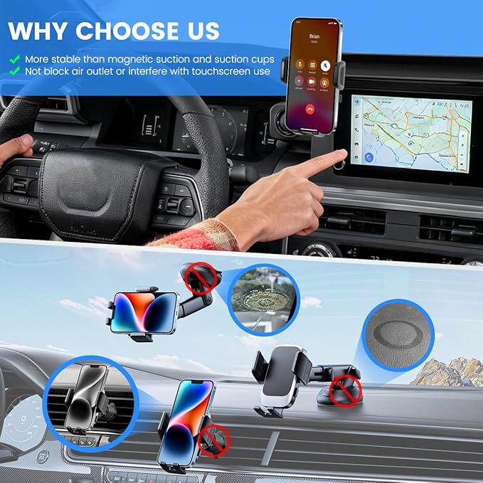 Car Phone Holder Compatible with Toyota Tacoma 2024 2025 Accessories 8-Inch Screen Fixed Clip, Cell Phone Mount with Dash Organizer Center Console Tray Hands-Free 360° Rotation