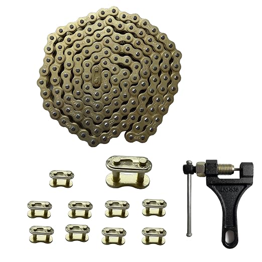 420 Motorcycle Gold Chain 132 Link Standard Roller Chain with Chain Breaker 10 Connecting Master Link for 100cc 110cc 125cc Dirt Pit Bike ATV Quad Go Kart Scooter