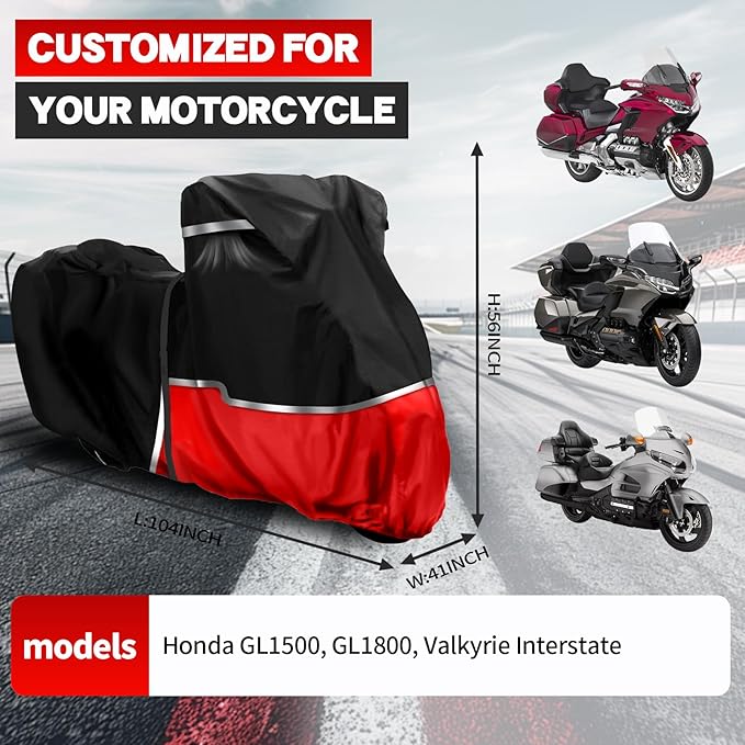 420D Motorcycle Cover Suitable for Honda GL1500, GL1800, Valkyrie Interstate, Oxford Cloth Waterproof Motorcycle Cover Easy to Clean Tear-Resistant All Weather Protection for Outdoor Protection
