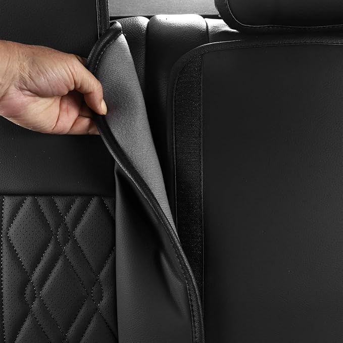 Huidasource Rear Seat Covers, Waterproof Universal Fit Rear Seat Covers for Split Bench, Faux Leather Seat Cushion Cover for Most Cars Sedan SUV Pickup Truck (Back Row/Pure Black)
