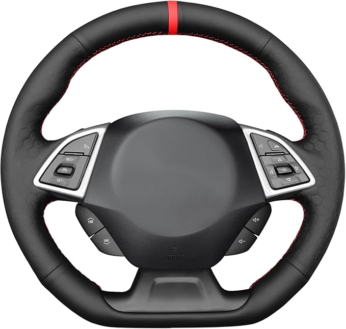 MEWANT Steering Wheel Cover for Chevy Camaro 2016-2024 Hand-Stitched Hive Leather Car Steering Wheel Wrap