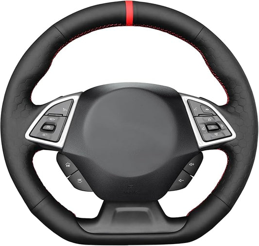 MEWANT Steering Wheel Cover for Chevy Camaro 2016-2024 Hand-Stitched Hive Leather Car Steering Wheel Wrap