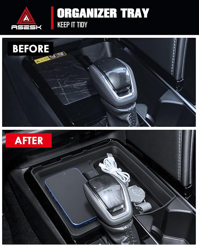 for 4PCS Center Console Armrest Organizer&Wireless Charger Mat&Console Tray&Water Cup Holder Insert ABS Materials Compatible with 2025-2026 Toyota Camry