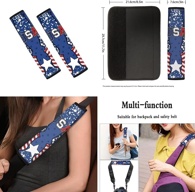 Howilath American Flag Stars Auto Front Seats Protector with Steering Wheel Cover/Seatbelt Pads/Armrest Cushion/Keychain/Car Coasters Set of 10 Accessories Interior Decor