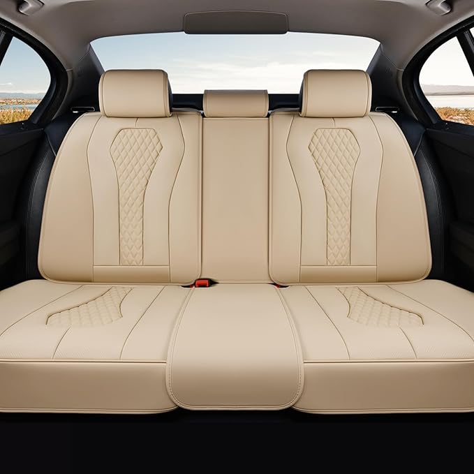 Coverado Automotive Seat Covers,Back Car Seat Cover,Rear Seat Cover,3-Pieces Luxury Car Seat Cushion,Beige Seat Cover Seat Protector Universal