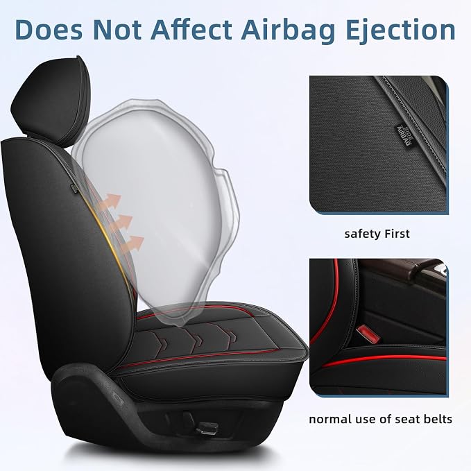 2 Front Seat Covers Fit for Chevrolet/Chevy HHR 2006-2011 Car Luxury Leather Waterproof Scratch-Resistant Protectors Automotive Seat Cushion with Airbag Compatible (2 Seats,Black&Red)