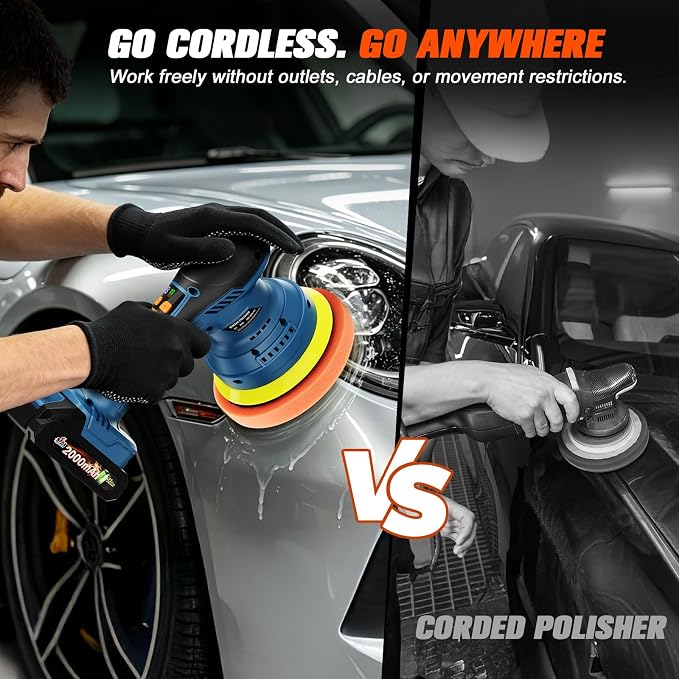 Cordless Car Buffer Polisher kit, 21V Dual 2000mAh Batteries, 8-Speed Orbital Polishing Machine with LED Display, 18PCS Kit for Car Detailing, Wax & Scratch Repair