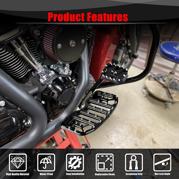 Goldfire 1 Pair Wide MX Foot Pegs Offroad Bagger Front Driver Floorboards Fit for Harley Touring Road King Street Glide 1986-2022 Softail Fatboy FL Dyna FLD 12-2016 (Chrome)