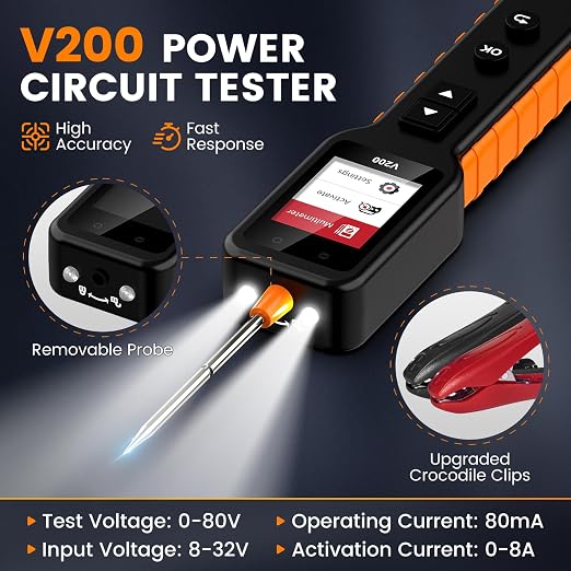 V200 Upgrade Automotive Circuit Tester, 12-24V Electrical Short Open Breaker Circuit Finder, Auto Power Circuit Probe Tester, Car Fuse Tester, 16.4Ft(5M) Cable