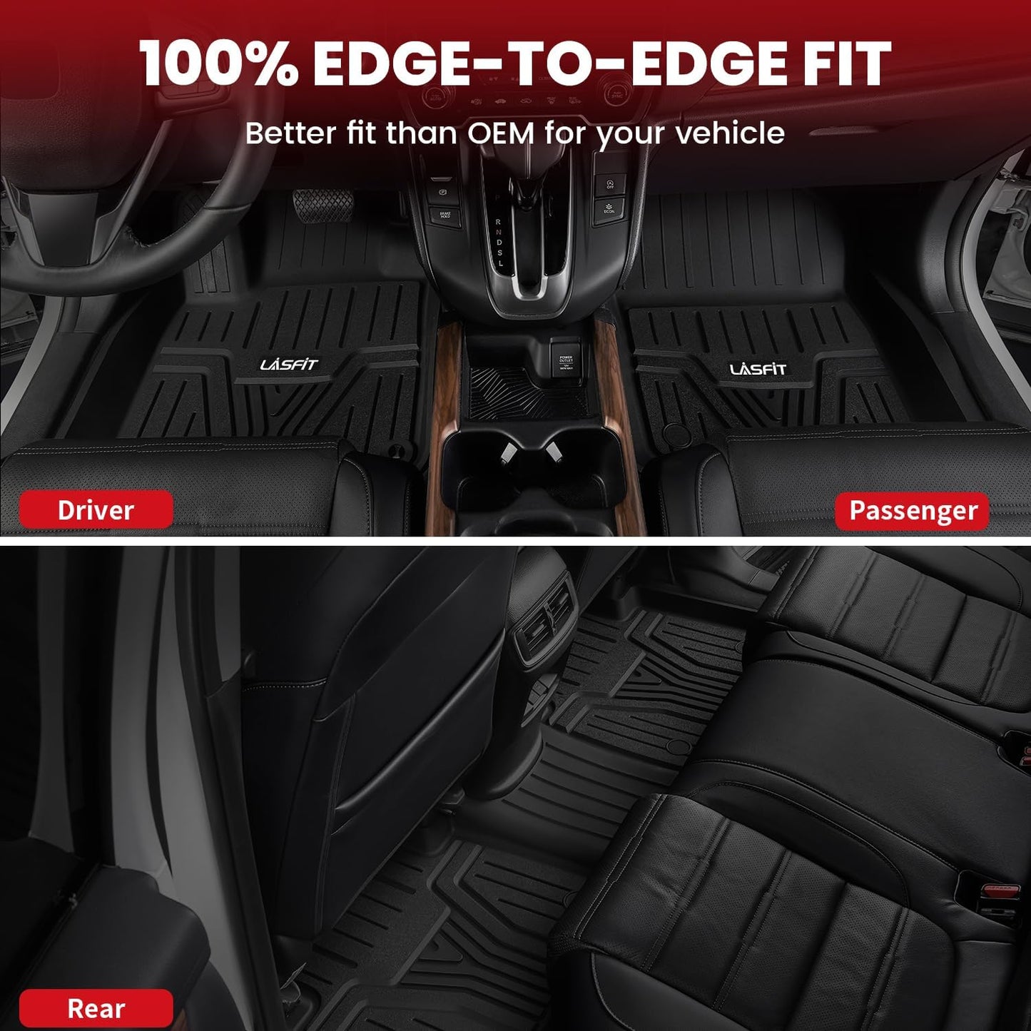 LASFIT Floor Mats & Trunk Mat (Highest Position) for Honda CR-V 2017-2022 (NOT for Hybrid), All Weather Protection TPE Floor Liners 1st & 2nd Row & Cargo Mat in Upper Position Full Set, Black