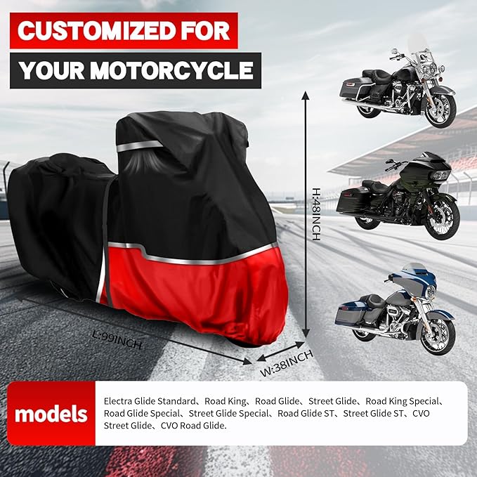 420D Waterproof Motorcycle Cover Replace for Harley Davidson Touring Models, Road Glide Special, Electra Glide Standard Motorcycle Cover for Snow Rain Dust Protection