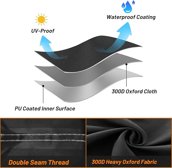 Waterproof Motorcycle Cover for Touring Models Made for Harley Davidson Road King Road Glide Street Glide Electra Glide Low Rider-ST Indoor & Outdoor All Weather Protection (Black & Orange)