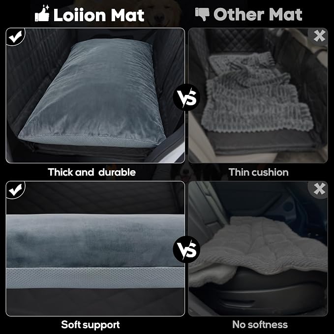 Loiion Dog Car Bed with Removable Washable Cover, 48x24.5in | Non Slip Travel Dog Bed, Waterproof Dog Bed Car Seat Fits SUVs Sedans Trucks, Machine Washable Cover With Zipper, 3in
