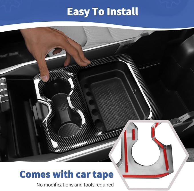 RT-TCZ for RAM Cup Holder Storage Box Trim Cover, Carbon Fiber Interior Accessories for Dodge RAM 2018-2023