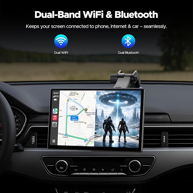 Volam 9'' Carplay Screen with Net-Flix YouTube and 1080P Backup Camera Upgraded Android Auto Screen Portable AI Magic Video Box Built-in Apps Voice Control Car GPS for iOS 10+ Android 11+