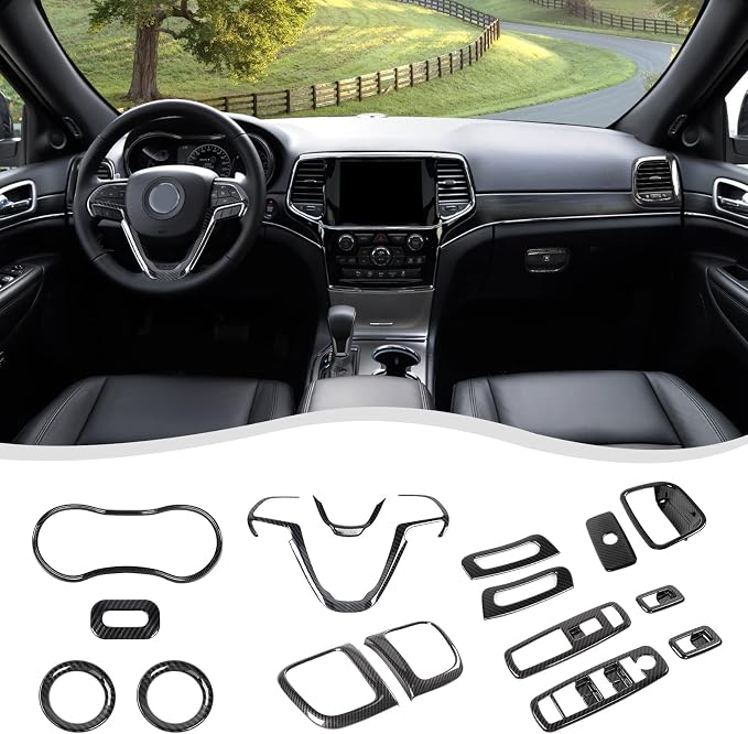 Carbon Fiber 16PCS Full Set Interior Trim Kit Compatible with 2014-2021 Jeep Grand Cherokee,Dashboard Panel Side Outlet Decorative Cover