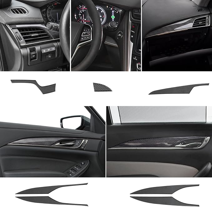 Real Carbon Fiber Dashboard Panel Trim Inner Door Panel Trim Compatible with Cadillac CTS 2014-2019, Interior Decor Sticker Accessories