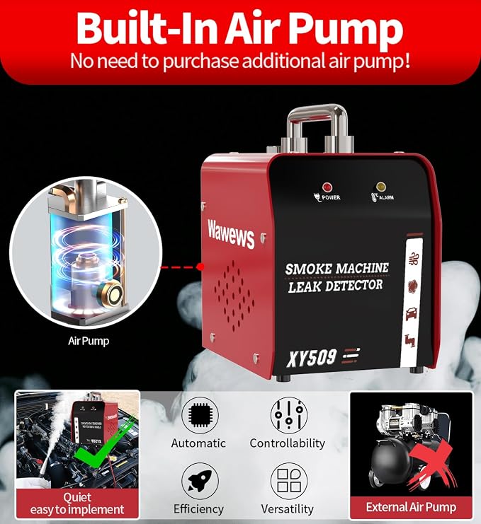 Automotive Smoke Machine Leak Detector, Evap Vacuum Smoke Diagnostic Tester with Built-in Air Compressor, Pipeline Fuel Leakage Detector Compatible with 12V DC Vehicles