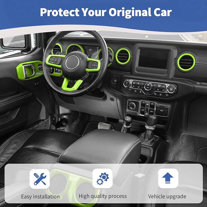 RT-TCZ for Wrangler JL Interior Trim Kit Compatible with Jeep Wrangler JL JLU Gladiator JT 2018-2023 Green Interior Accessories 23pcs