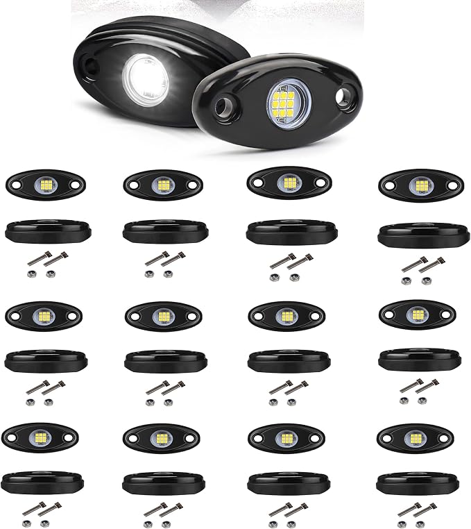White Rock Light 12pods 6000k Pure White Led Rocks Lights kit Ip68 Waterproof 47inch Extension Wires for ATV Rv Utv SUV Offroad Pickup Trucks Golf Boat Cars Trailer Fender Underglow Lighting (White)