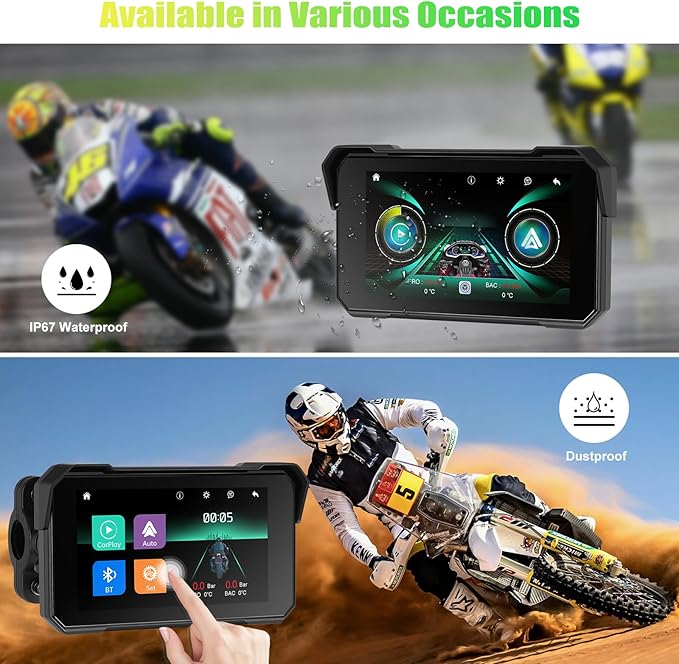 CAMECHO Wireless Motorcycle CarPlay & Android Auto 5 inch Touch Screen Waterproof Portable Moto Car Play Screen with Bluetooth, Navigation, Siri, Google Assistant for Motorbike