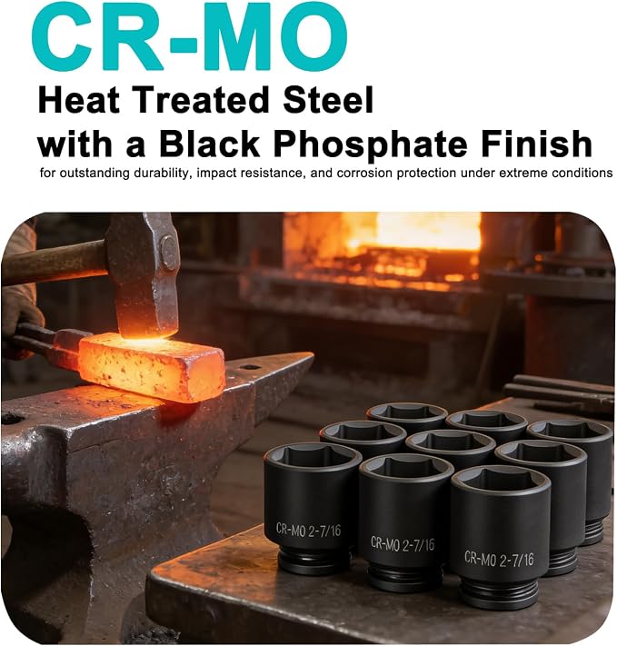 3/4 Inch Drive Impact Jumbo Socket Set,Spindle Axle Nut Impact Socket Set,6-Point,SAE(2-1/16" to 2-1/2"),8 Pcs,Cr-MO Steel,With a Storage Case
