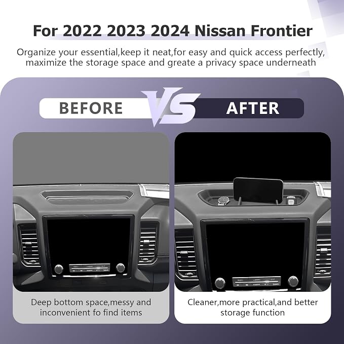 LUWU for 2024 Frontier Dashboard Storage Tray 2022 2023 2024 Frontier S/SV/Pro-X/Pro-4X/SL Behind Screen Organizer Center Console Display Box Dash Tray Frontier 2024(NOF for 2025 Model)