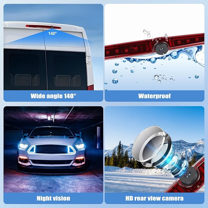 3rd Brake Light Top Roof Mount Backup Camera, 720P AHD/CVBS Dual Signal Wired Rear View Camera, IP67 Waterproof Night Vision 140° Wide Angle for Universal Flat Rear Door Car Truck SUV RV