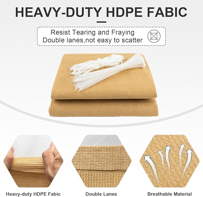 Cool Area Sun Shade Cloth with Grommets 7×12 FT Shade Panel Shade Tarp Screen Fabic for Outdoor Patio Pergola Cover Deck Garden, Sand (Customized)