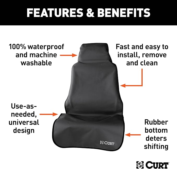 CURT 18501 Seat Defender 58-Inch x 23-Inch Black Waterproof Universal Bucket Car Seat Cover Protector