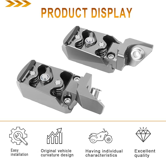 Motorcycle Foot Pegs Footpegs Rest Pedal Replacement for BMW F750GS F850GS R1200GS R1250GS R1300GS Aluminum Footrest Pedals with Built-in Spring (sliver)