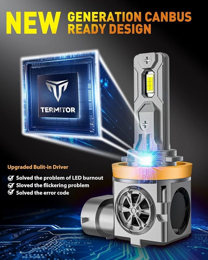 Termitor Latest H11/H9 Bulbs, 70,000LM Brightness Low/High Beam, 85000+ Hours Long Service Life, 6500K Cool White, Real 1:1 Halogen Size Off-Road Light for ATV UTV SUV, 3 Mins Plug N Play, Pack of 2 | 70,000LM Brightness, 6500K Bright White Light, DIY ...