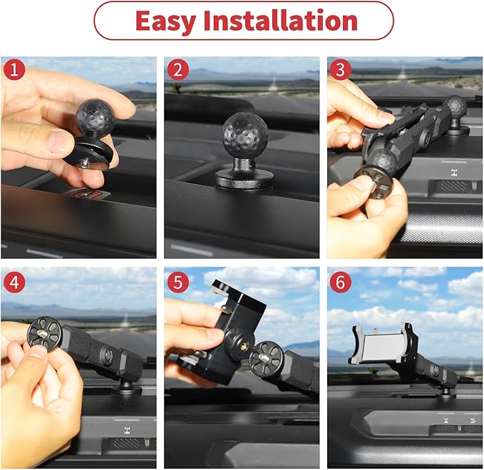 Linskip Dashboard Universal Metal Clamp Phone Mount & Holder for 2021-2025 2026 Ford Bronco Raptor & Bronco 2/4 Door, Rotates Vertical & Horizontal, Rugged Off-Road Stability