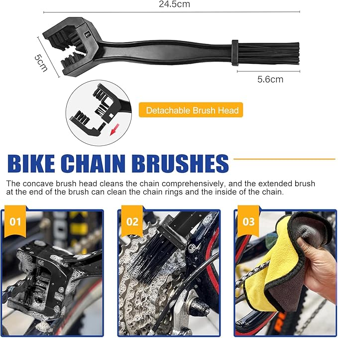 7 in 1 Bike Chain Cleaning Kit, Bike Chain Cleaner includes 350ml Degreaser Spray, 100ml Chain Lube, 4 Brushes & Towel, Bicycle Chain Cleaner for MTB/Road Bicycle