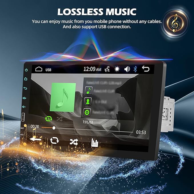 Single Din Car Stereo with Mirror Link for Android/iOS, 9 inch Touch Screen Car Radio with Bluetooth FM/EQ/USB Fast Charging/Multiple UI/SWC/Backup Camera+ Built-in Mic