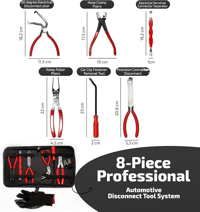 8 PCS Electrical Disconnect Pliers-Fuel Line Disconnect Tool Set-Automotive Electrical Terminal Connector Separator Removal Kit with Relay Puller, Hose Clamp Pliers-Terminal Pin Removal Tool