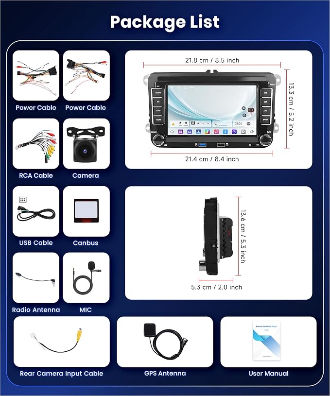 DSP 2G 64G Radio for VW Passat Jetta Golf Touran Seat Golf Beetle Car Stereo with Wireless Carplay Android Auto,7 inch IPS Touch Screen MirrorLink FM/RDS 26UIs GPS WiFi AHD Backup Camera MIC 36/40Pin