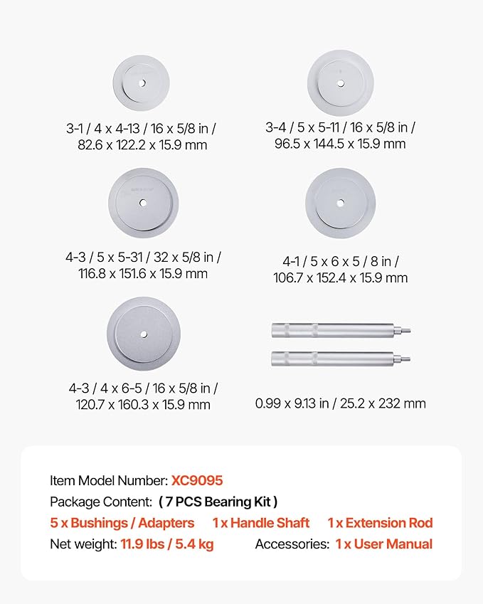 VEVOR Truck Hub Seal Installer Kit, Heavy Duty Bearing Race and Seal Drivers for Class 7 8 Trucks Truck Hub Seal Removal Installation(61850)