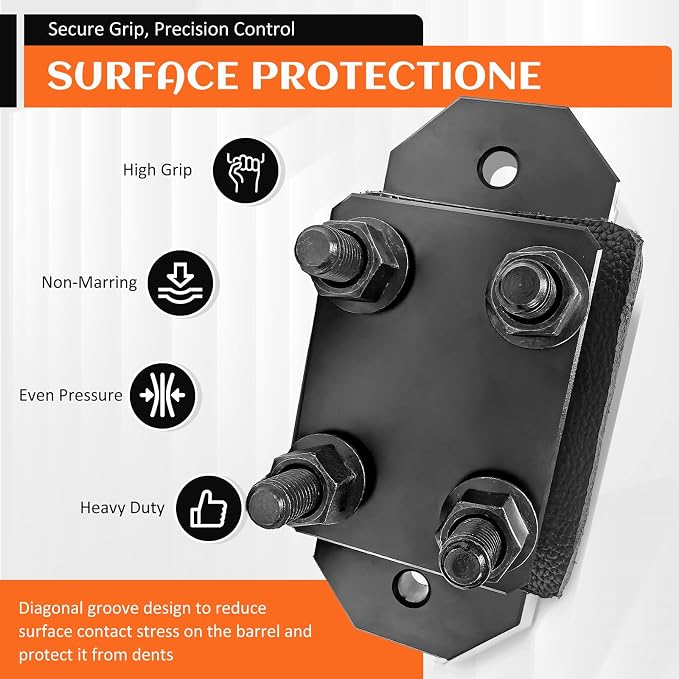 Professional Grade Heavy Duty Barrel Vise Tool, Aluminum Barrel Clamp with Leather Inserts, Universal Barrel Vise Clamp Surface Protection Design, Fits 0.67”–1.375” Outside Diameter Barrels（black）