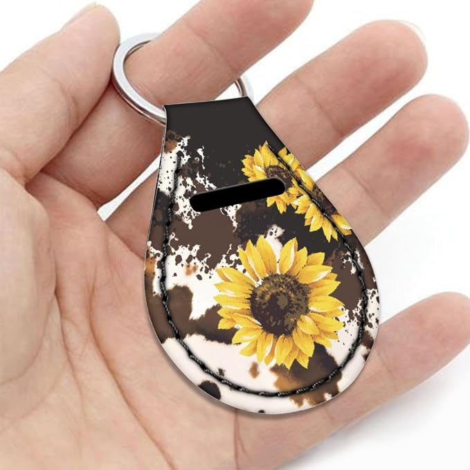 Howilath Cow Sunflowers Pattern 10pcs Car Front Seat Covers/Steering Wheel Cover/Seatbelt Pads/Keychain/Armrest Cushion/Coasters Vehicle Seat Protector Accessories