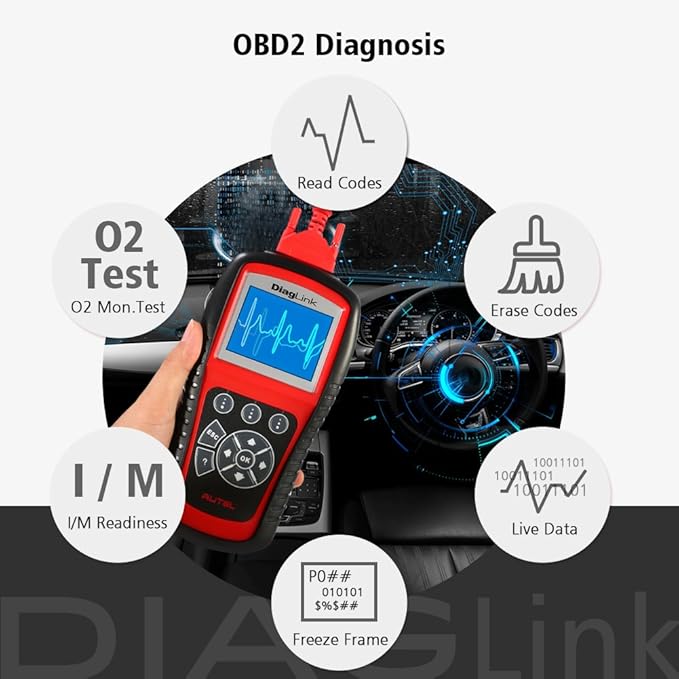 Autel Diaglink OBDII Code Reader Full Systems Diagnostic Scanner DIY Version of MD802 for Engine/Transmission/ABS/SRS/EPB/Oil Reset Service