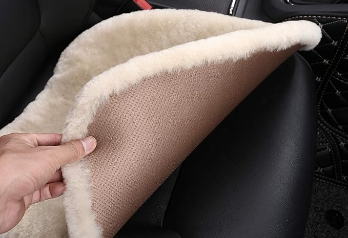 OGLAND Fuzzy Sheepskin Car Seat Covers | Genuine Fur Wool Seat Protectors for Leather Bucket Seat Cushions | Fluffy Warmers for Mercedes, Audi & Luxury Cars | Flush Furry Interior Upgrade, Pearl