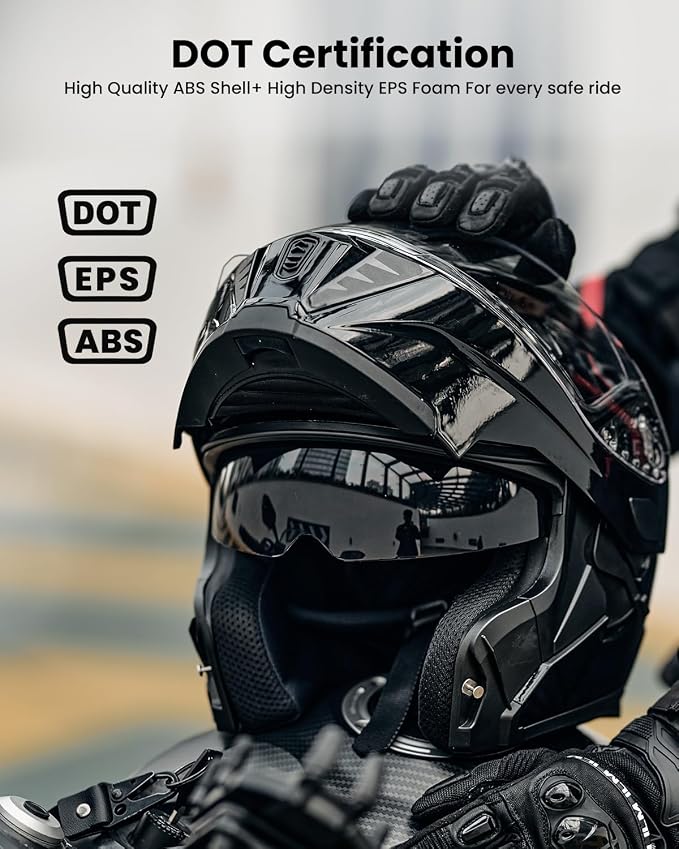 ILM Motorcycle Modular Full Face Helmet for Adult Flip up Dual Visor LED Tail Light Optional DOT