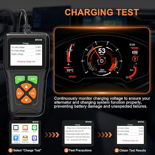12V/24V Car Battery Load Tester Automotive – 100-2000 CCA Alternator & Charging Analyzer, QR Code Cloud Report No App Needed, for Car Truck SUV Motorcycle Snowmobile Boat